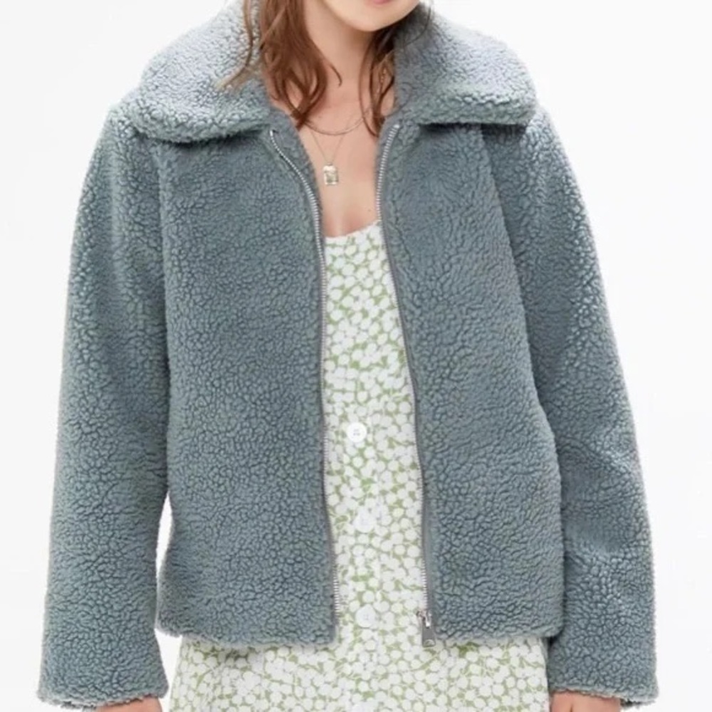 BDG Urban Outfitters Women S Sage Green Casual Full Zip Theo Fleece Teddy Jacket